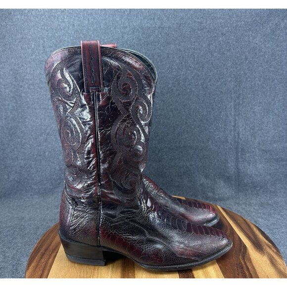 Dan Post DP26629R Ostrich Leg Cowboy Western Boot Mens 9.5EW Black Cherry - Picture 1 of 13